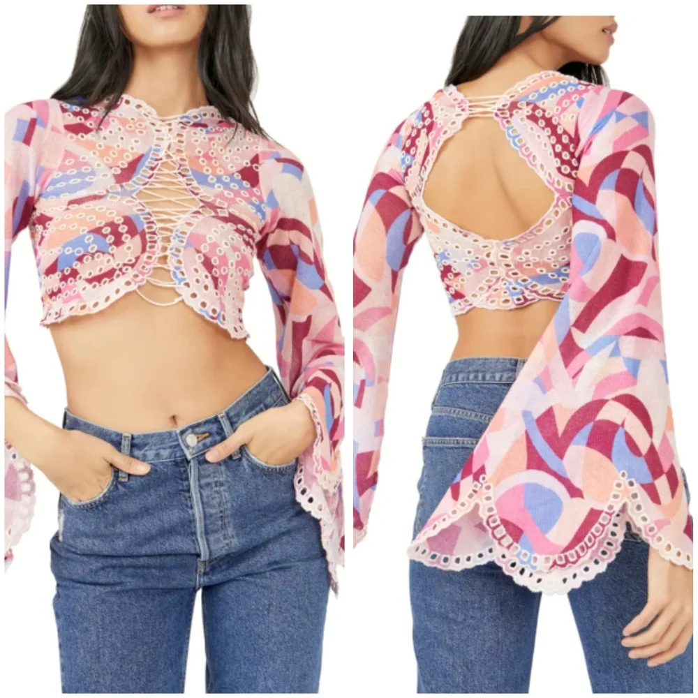 Free People Eyelet Crop Top